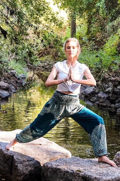 PANTALON SUAVE Teal FLORAL Women Boho Pants Hippie Pants Yoga Pants